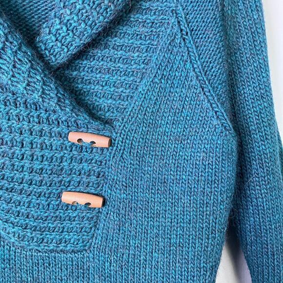 Gander Mountain Guide Series Teal Shawl Collar Alpaca Wool Blend Sweater Size M - Picture 9 of 12